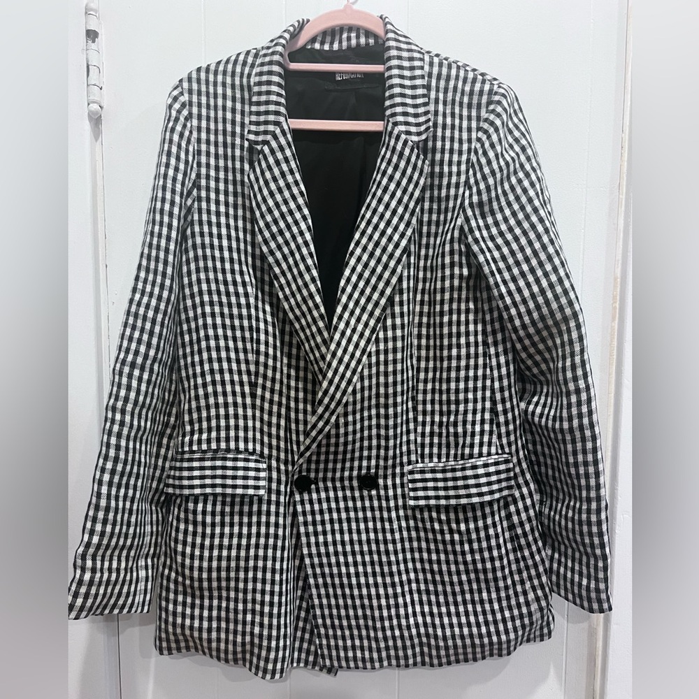 Reformation Gingham Linen Oversized Blazer